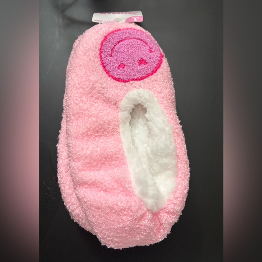Pink and White Fuzzy Slippers Happy Slippers